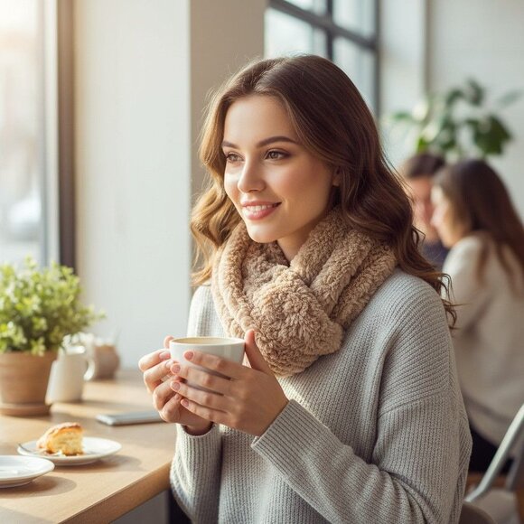 Plush Infinity Scarf Womens Faux Fur Soft Cozy Beige Winter Accessory - Picture 7 of 13